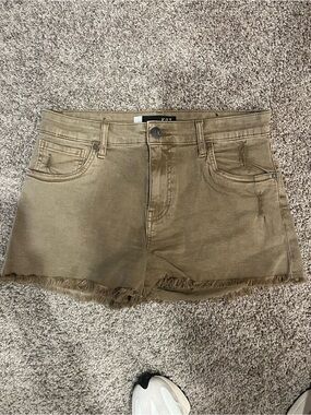 Kut from the Kloth Olive-Tan Frayed Hem Denim Shorts
